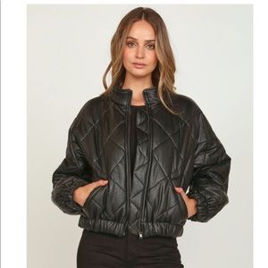 Vintage Havana quilted faux leather bomber jacket